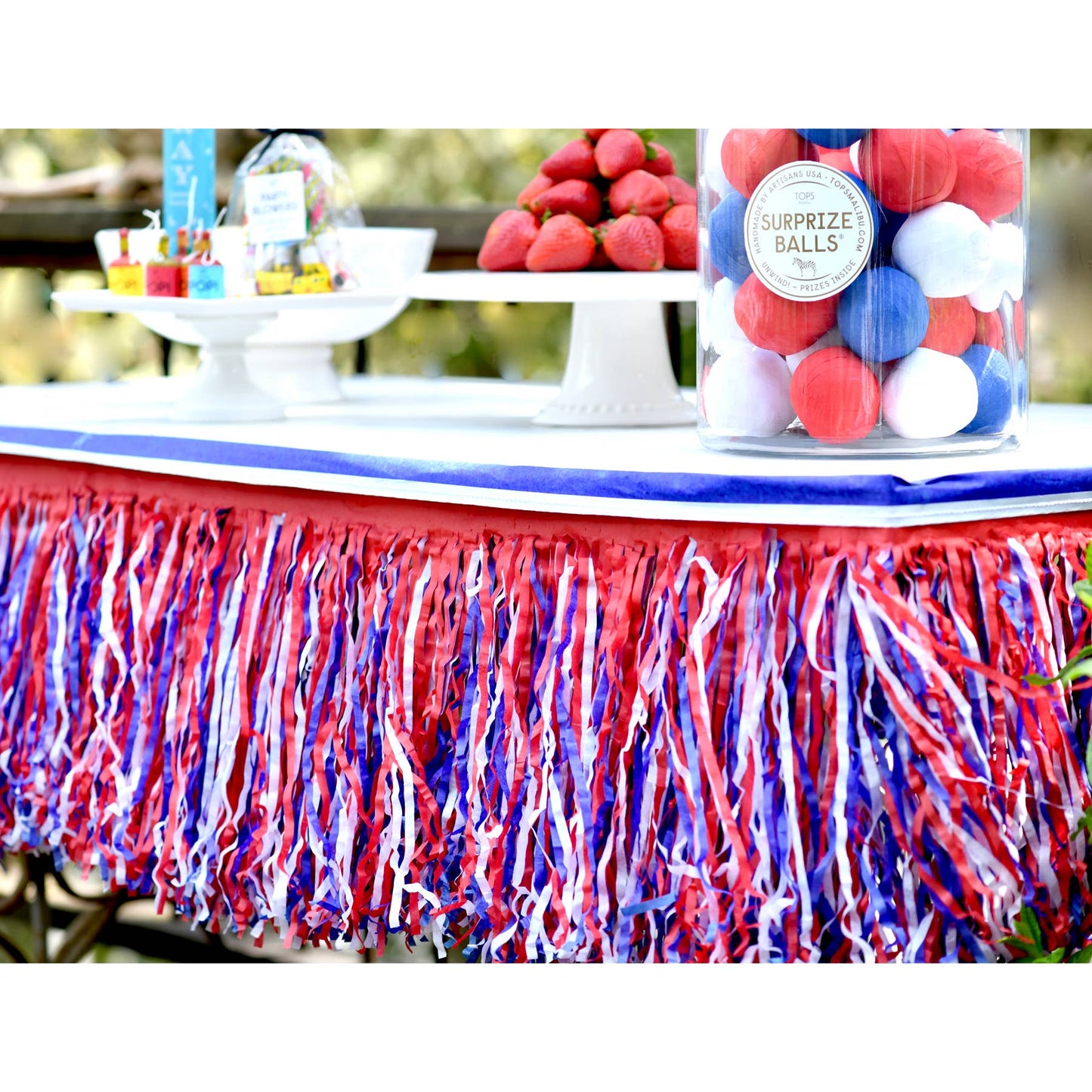 10' x 15" Party Table Tissue Fringe - Red, White & Blue