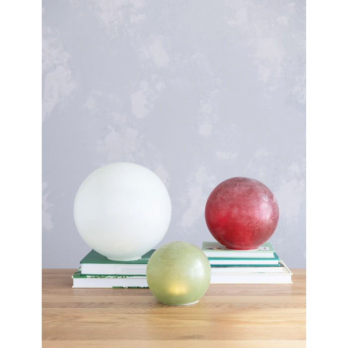 6" Round Frosted Glass Globe with LED Light, Green