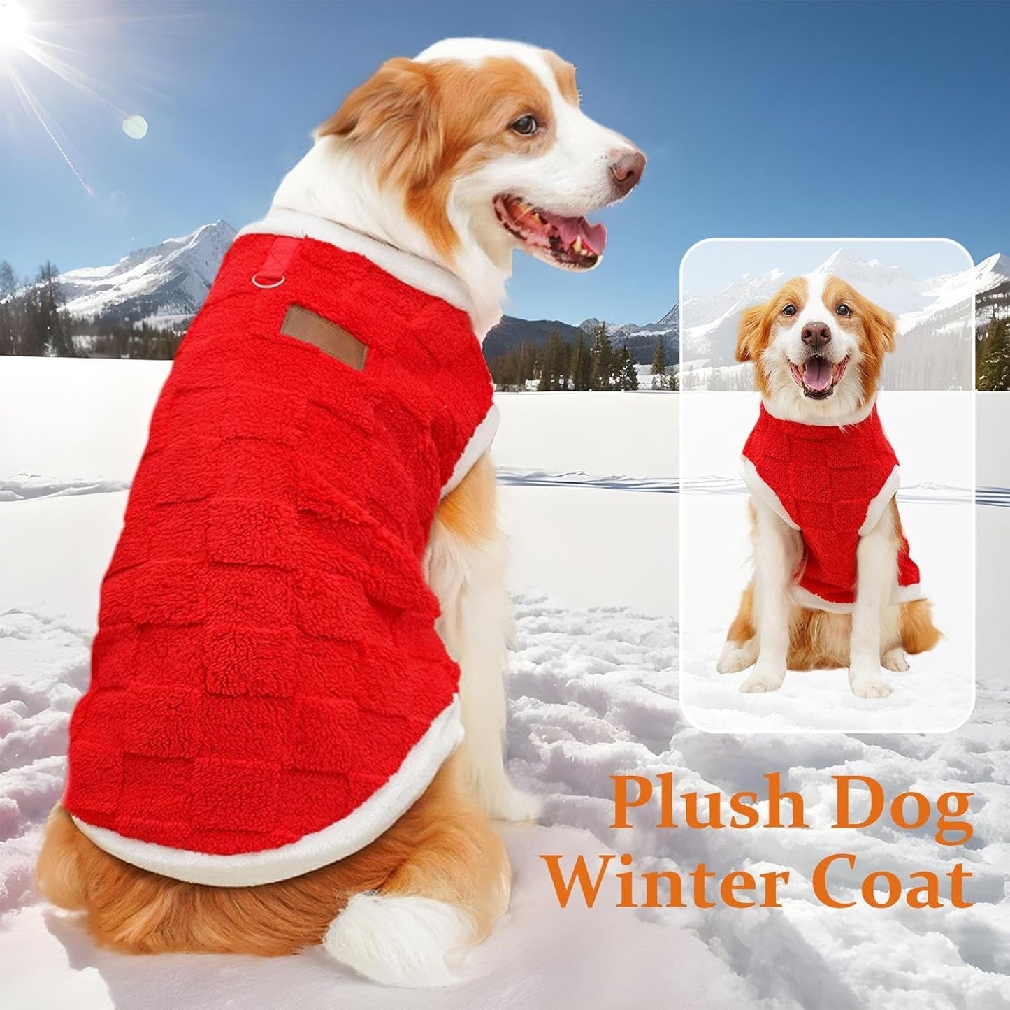 Generic - Plush dog winter coat—warm, cozy vest for medium to large dogs and cats in cold weather (Red).