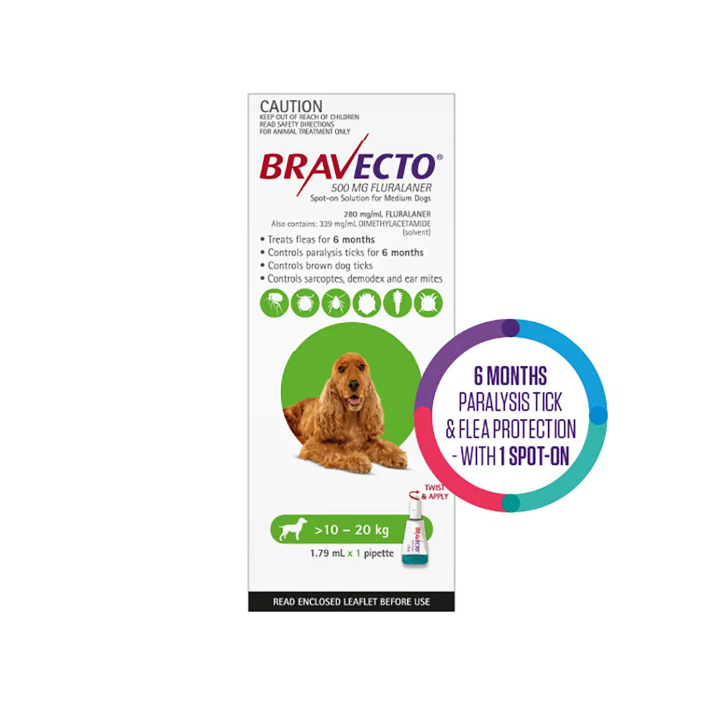 Bravecto - Spot On for Medium Dogs (10 - 20 kg) Green