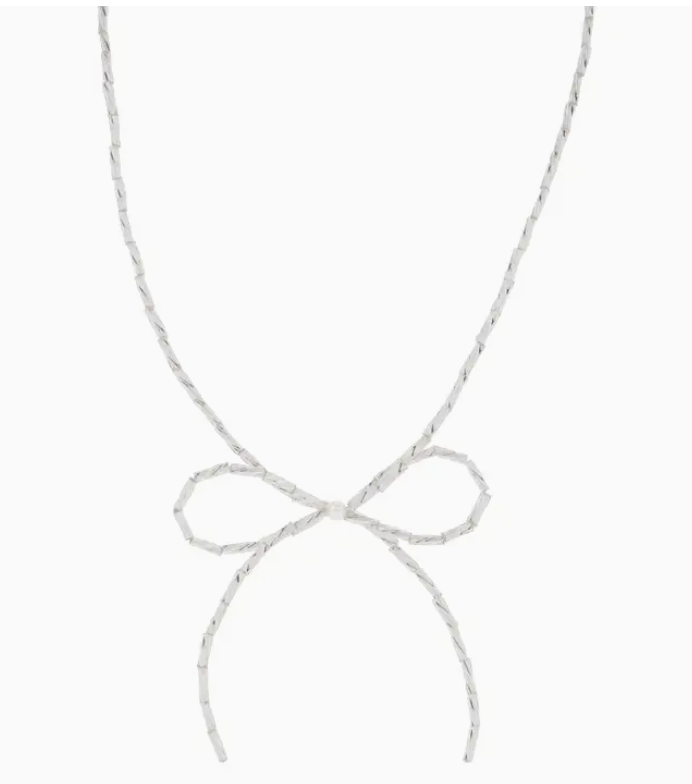 15" Silver Beaded Strand with Bow and Pearl Accent Necklace