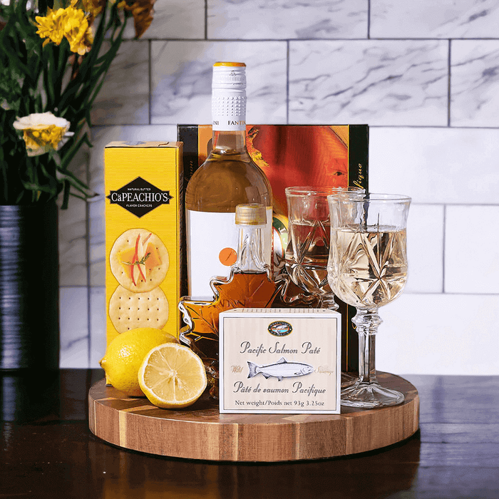 Abruzzo White Wine & Salmon Gift Set from Monthly Sommelier USA - Wine Gift Basket - USA Delivery