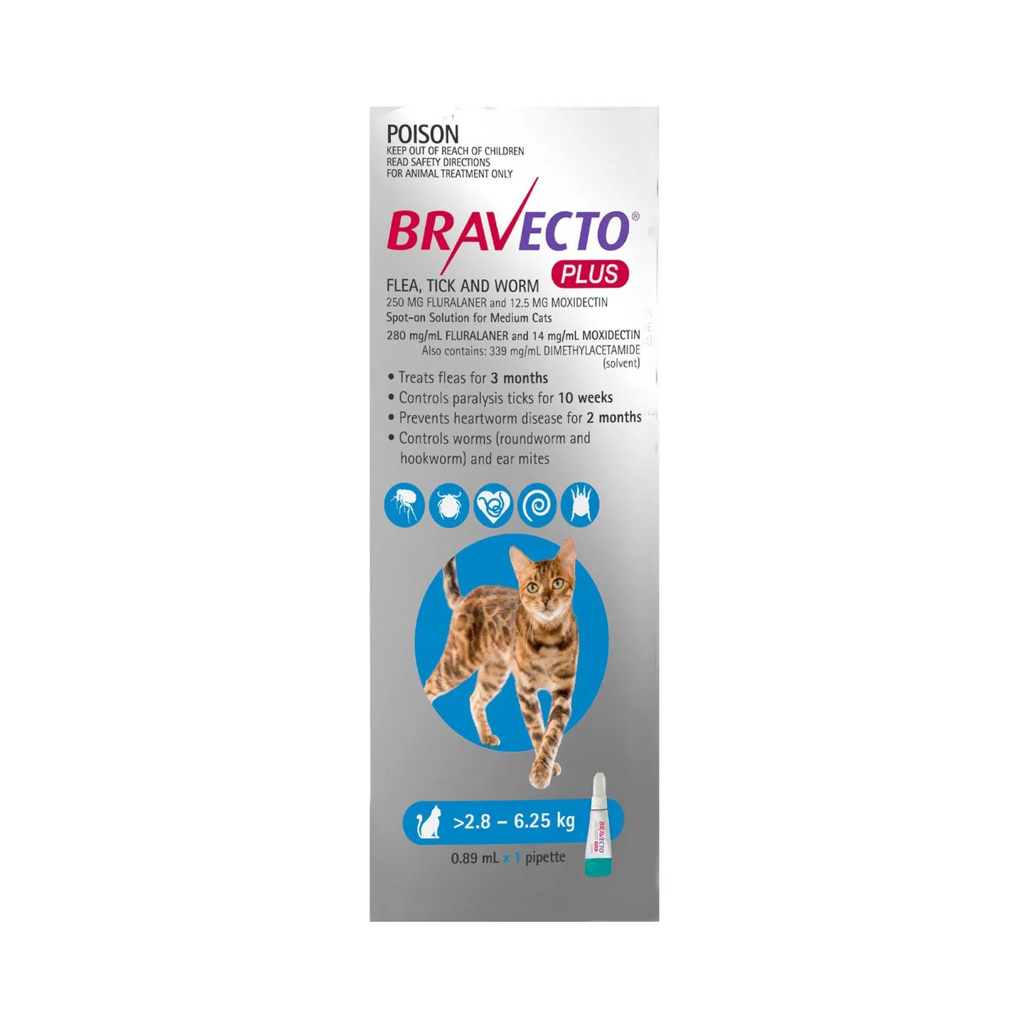 Bravecto - Plus for Medium Cats 2.8 – 6.25 kg (Blue)