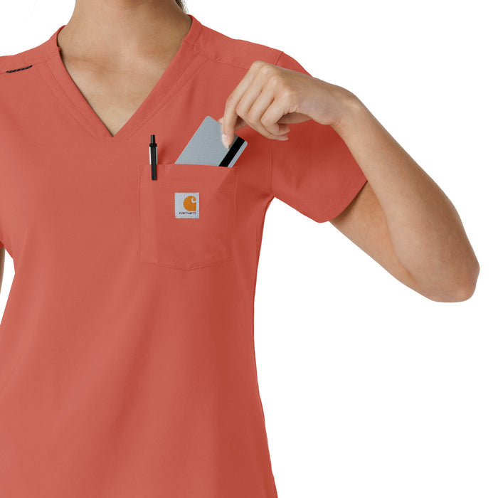 Force Cross-Flex Women's Tuck-In Scrub Top Dusty Cedar hemline detail