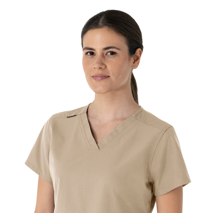 Carhartt Force Essentials Women's V-Neck Scrub Top - Khaki neckline