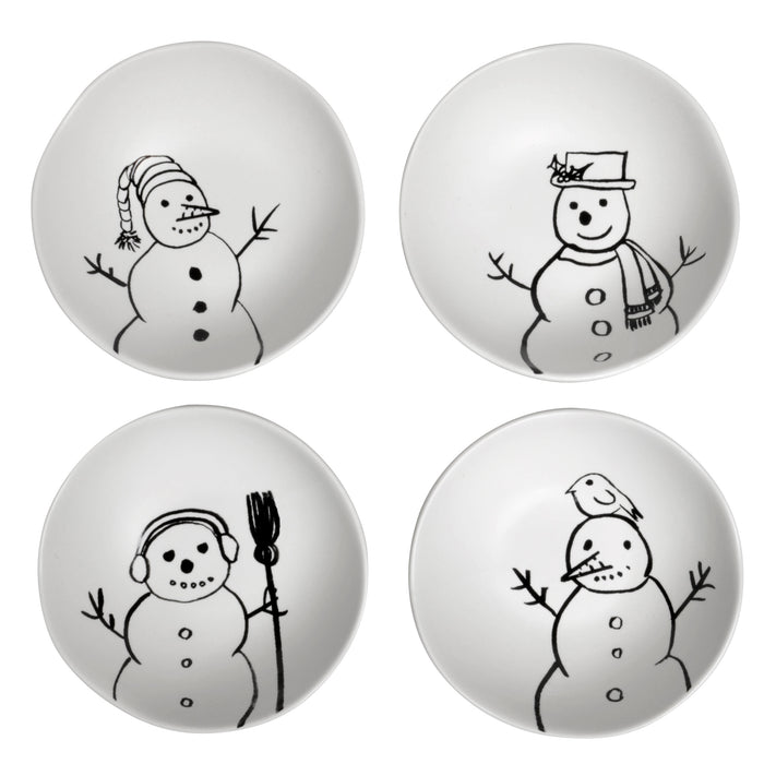 Creative Co-Op 4-inch Sketched Snowmen Stoneware Bowls, Set of 4
