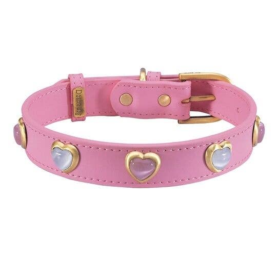 Dosha Dog - Heart Dog Collar/Leash - Pink, Cat Eye Gemstones