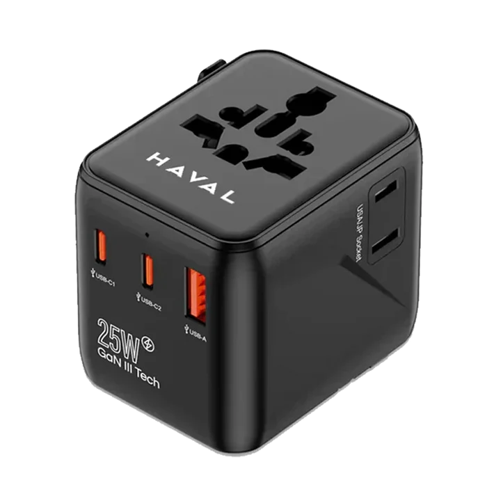 HAVAL 25W FAST CHARGER+UNIVERSAL ADAPTER , COMES WITH 2 USB-C, 1 USB-A PORT