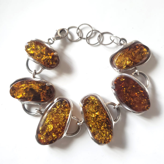Large Golder Green Amber Stone Classic Link Bracelet BuyRussianGifts Store