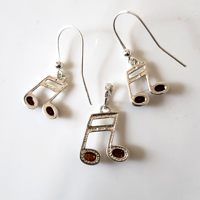 silver music note earrings pendant jewelry set