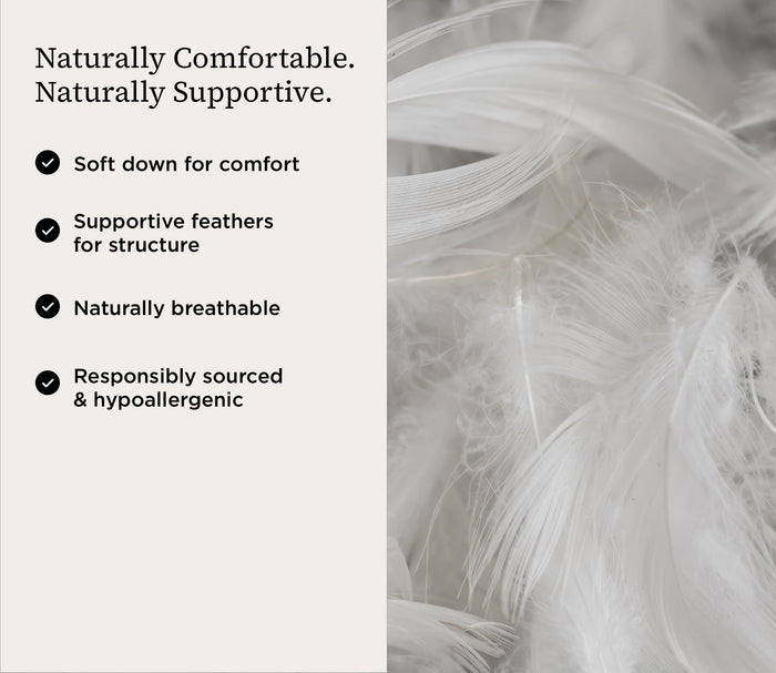 PranaSleep Halo Down Pillow by PranaSleep describing support and comfort features.