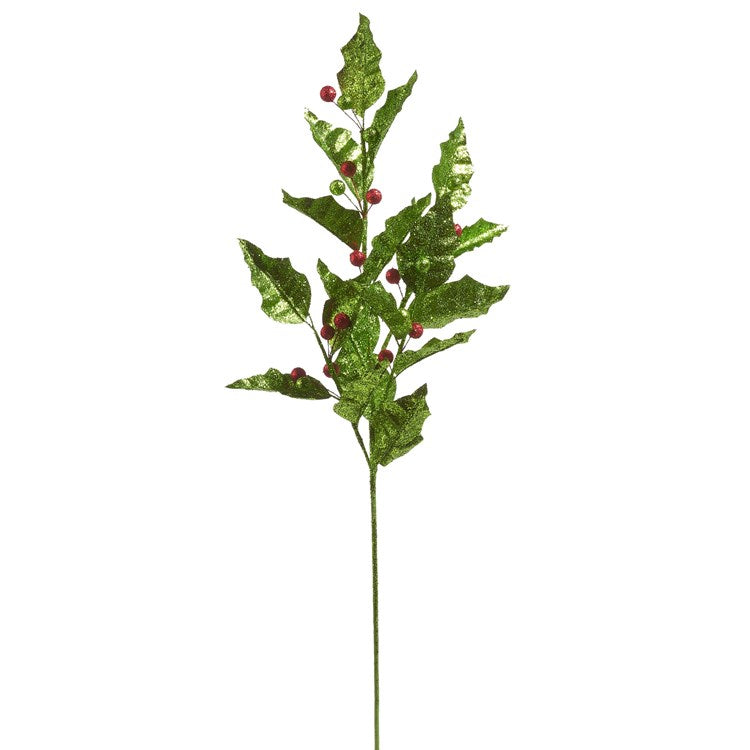 27" Glittered Holly and Ornament Spray