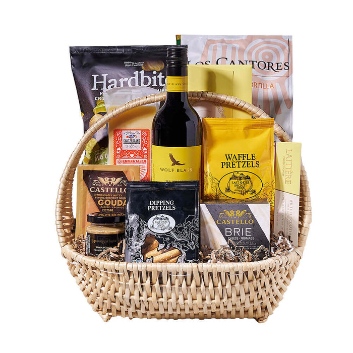 South Australia Wolf Blass Shiraz & Gourmet Cheese Gift Basket, wine gift, wine, gourmet gift, gourmet, cheeseboard gift, cheeseboard