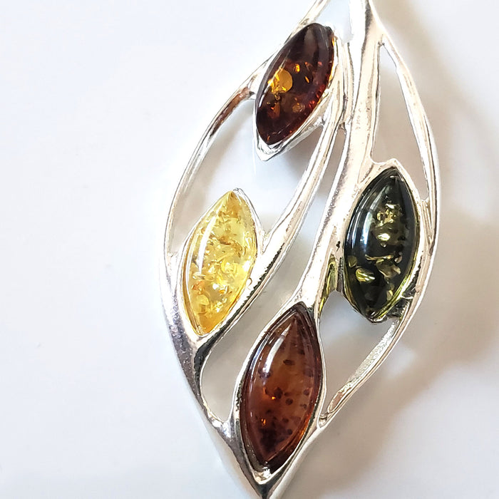natural amber silver leaf pendant