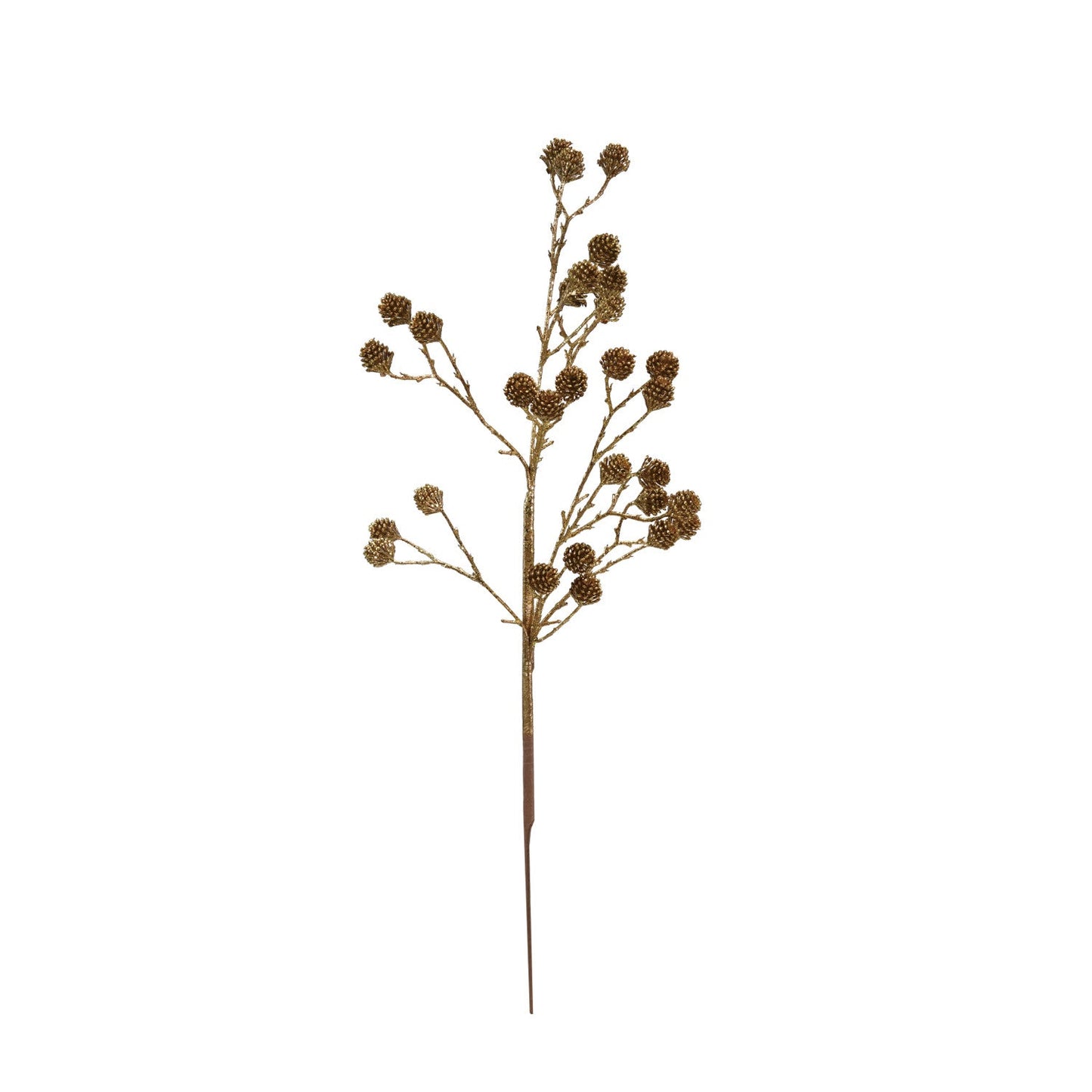 28"H Plastic Pinecone Stem with Glitter, Gold Finish