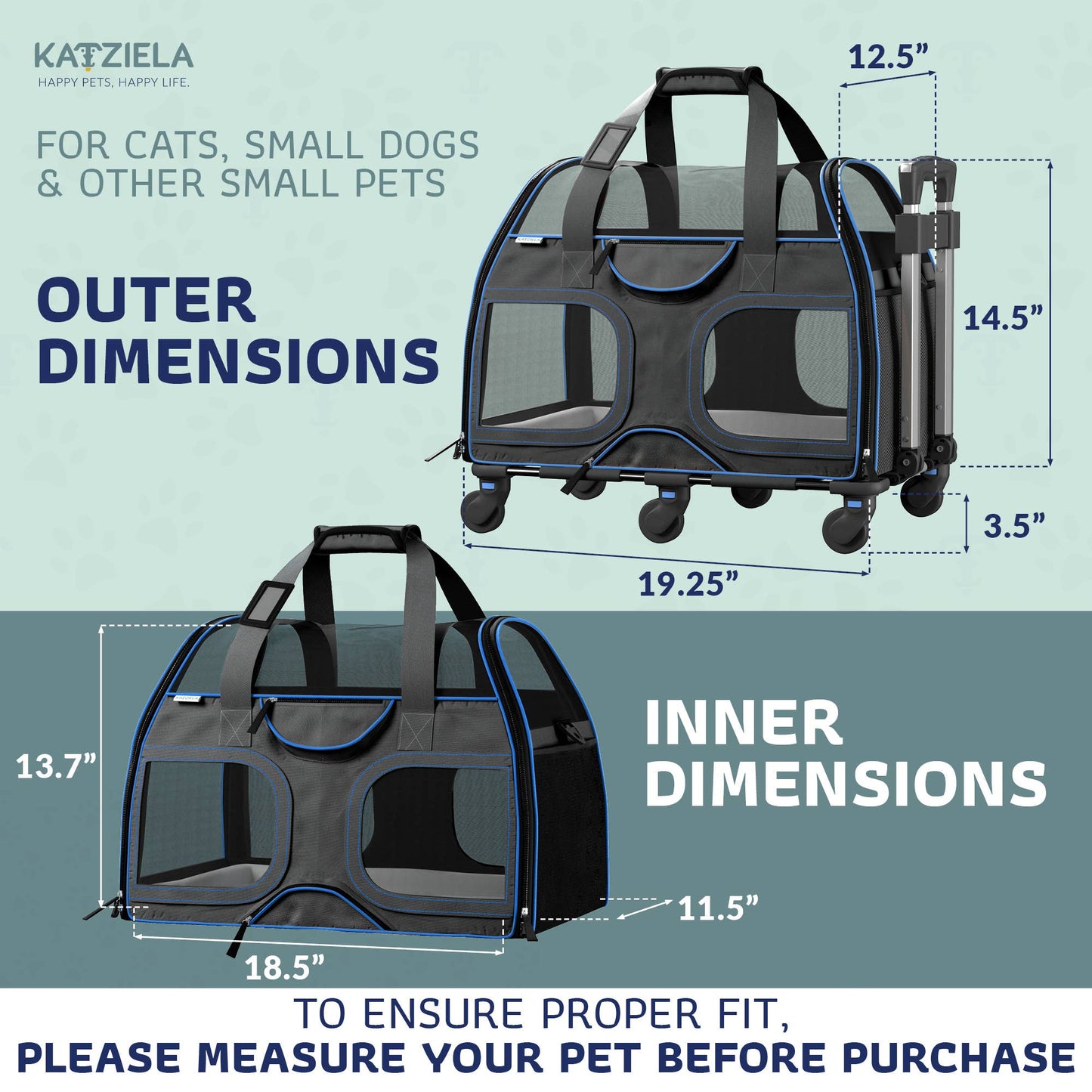 Luxury Rider Pet Carrier with Removable Wheels