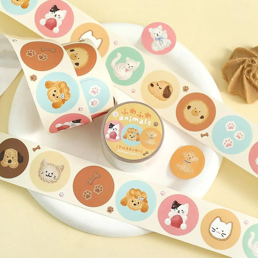 BGM Roll Sticker - Round - Fluffy Animals
