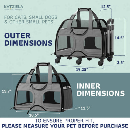 Katziela - Luxury Rider Pet Carrier with Removable Wheels - 4 Colors