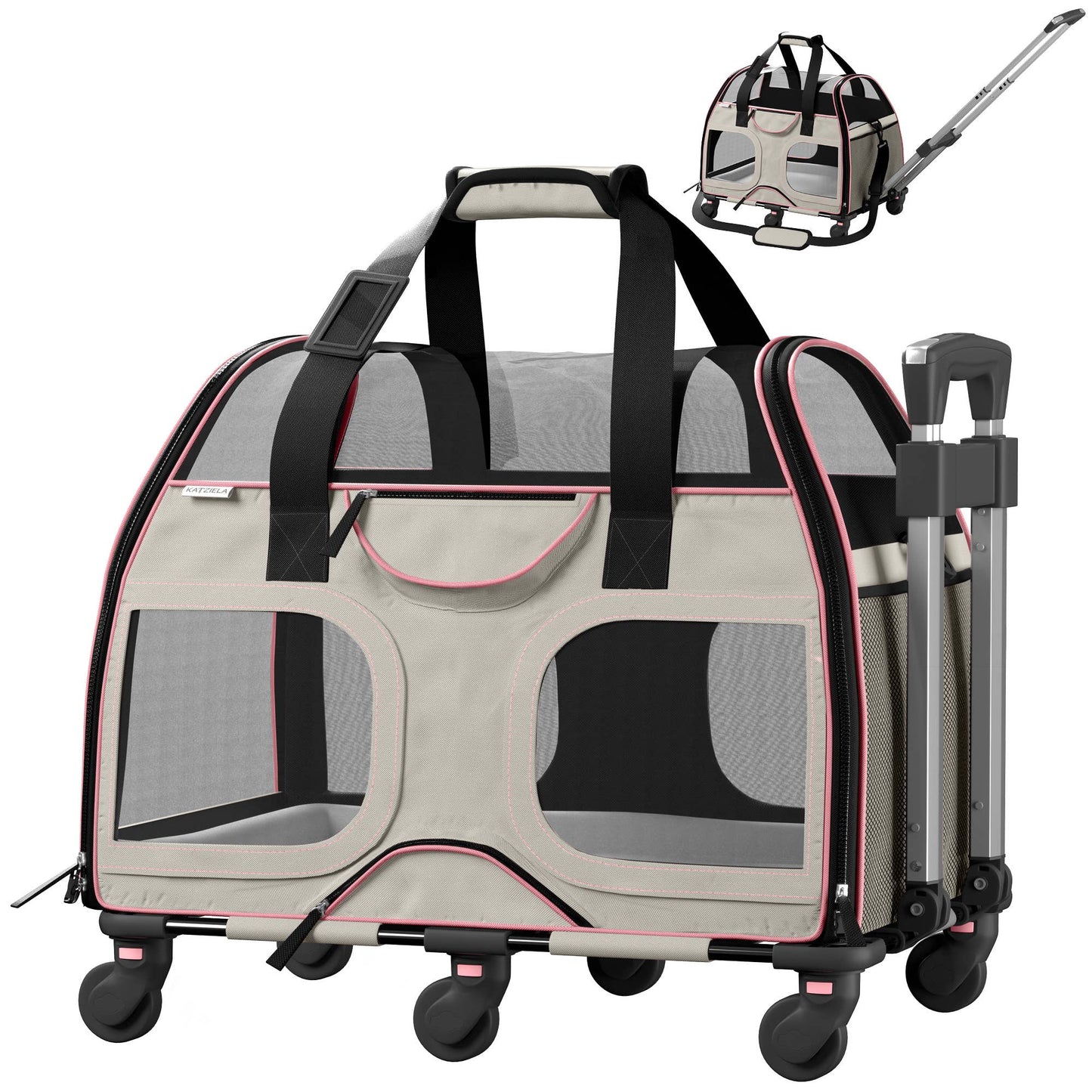 Katziela - Luxury Rider Pet Carrier with Removable Wheels - 4 Colors