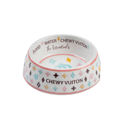 Haute Diggity Dog - White Chewy Vuiton Dog Bowl - 3 Sizes!! Dog Food Bowl