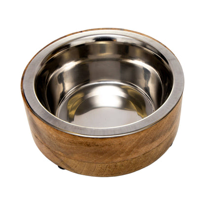 Jojo Modern Pets - Stainless Steel Dog Bowl with Cylindrical Mango Wood Holder