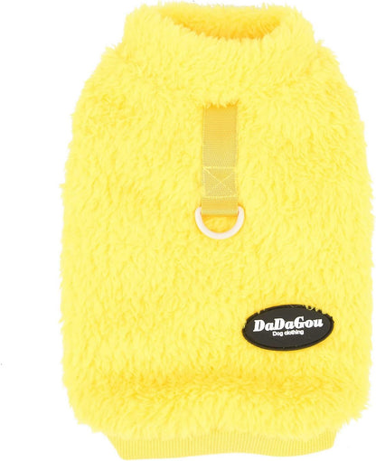 Cozy fleece dog sweater with D-ring - warm winter wear for small breeds & cats (Yellow)