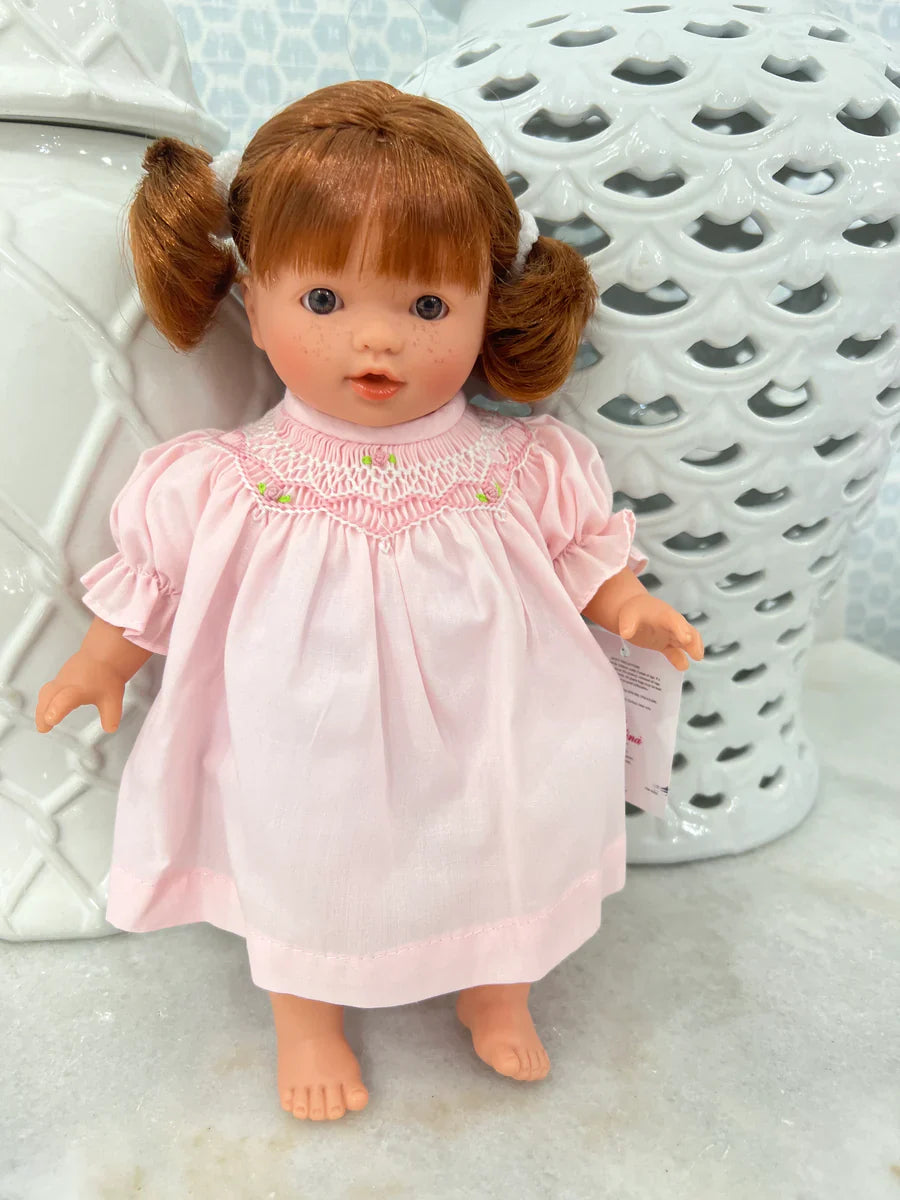 10" Holly Brown Eyes/ Red Hair Doll with Pink Smock Dress