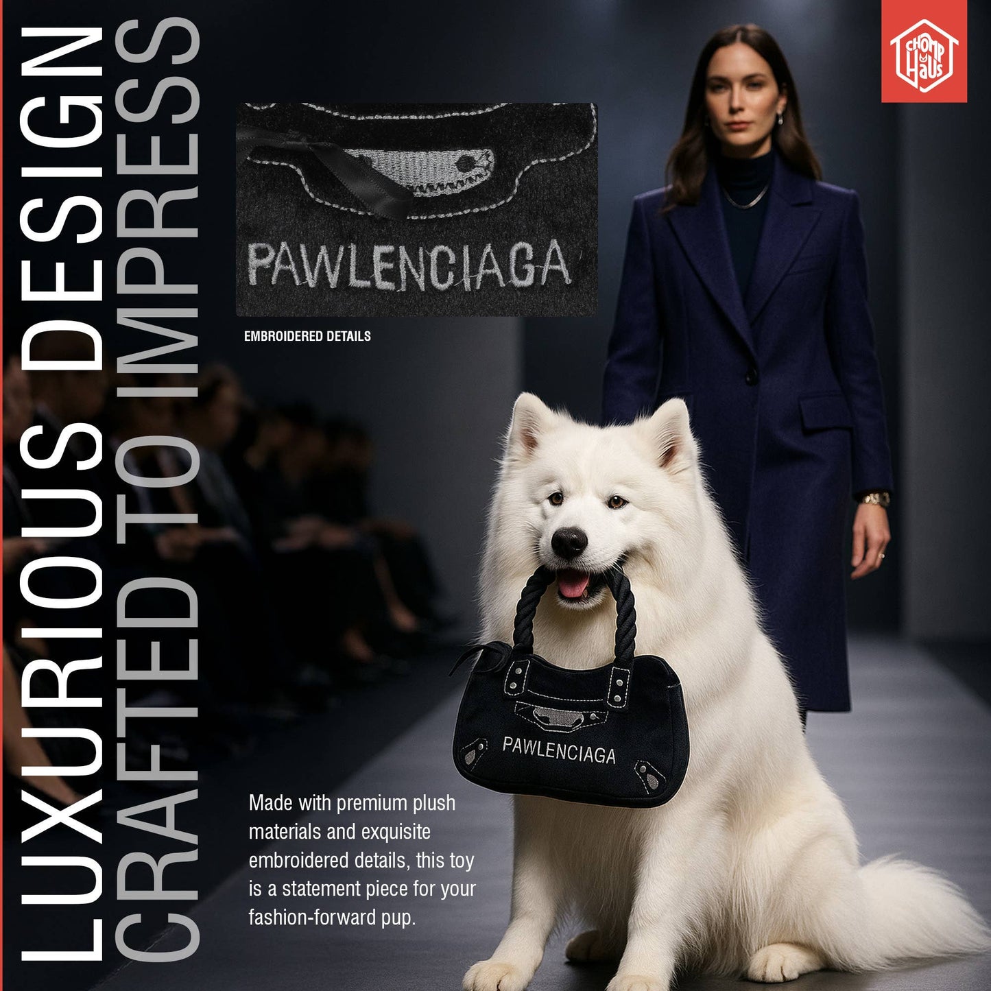 Chomp Haus - Pawlenciaga Bag – Plush Squeaky Designer Dog Toy
