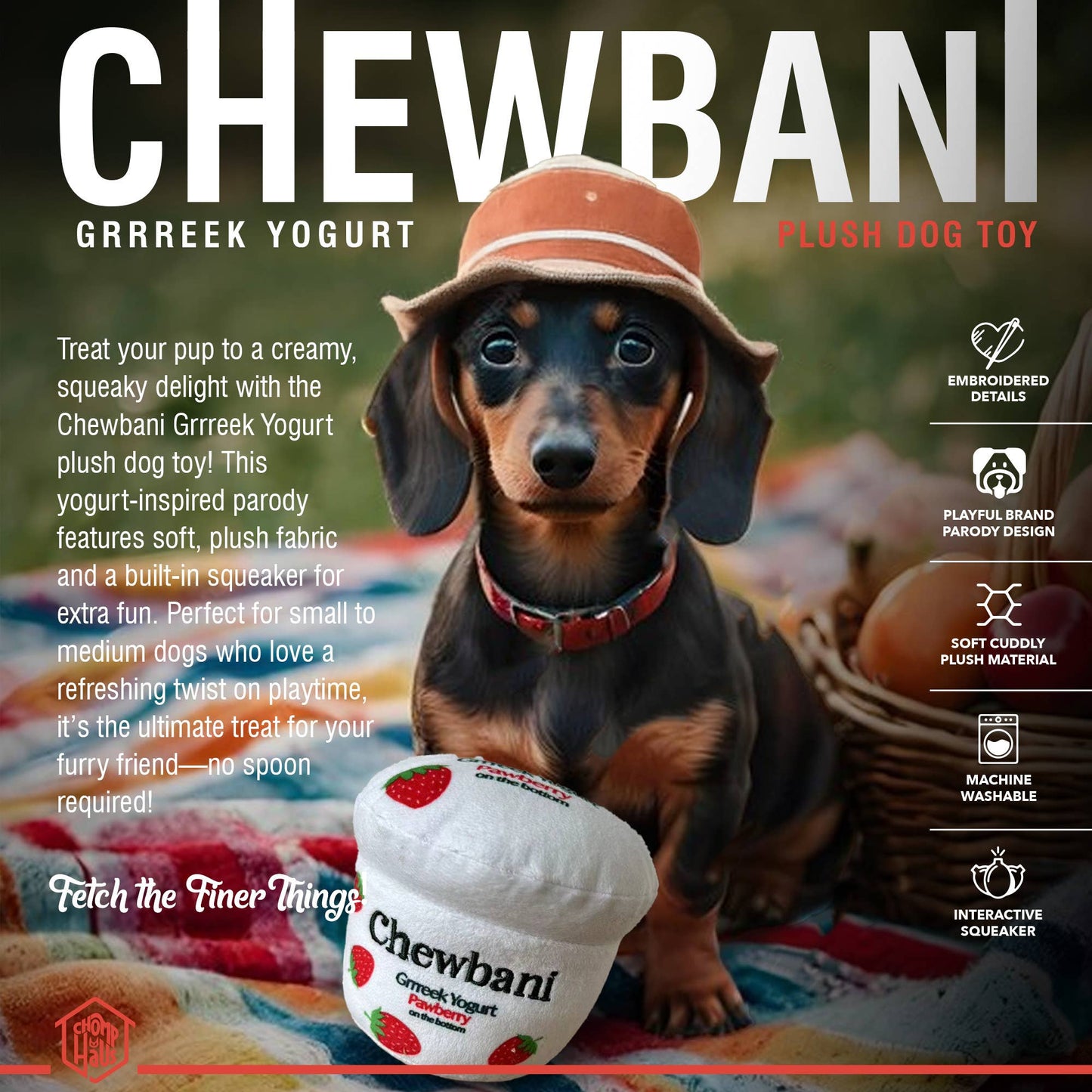 Chomp Haus - Chewbani Grrreek Yogurt – Plush Squeaky Designer Dog Toy