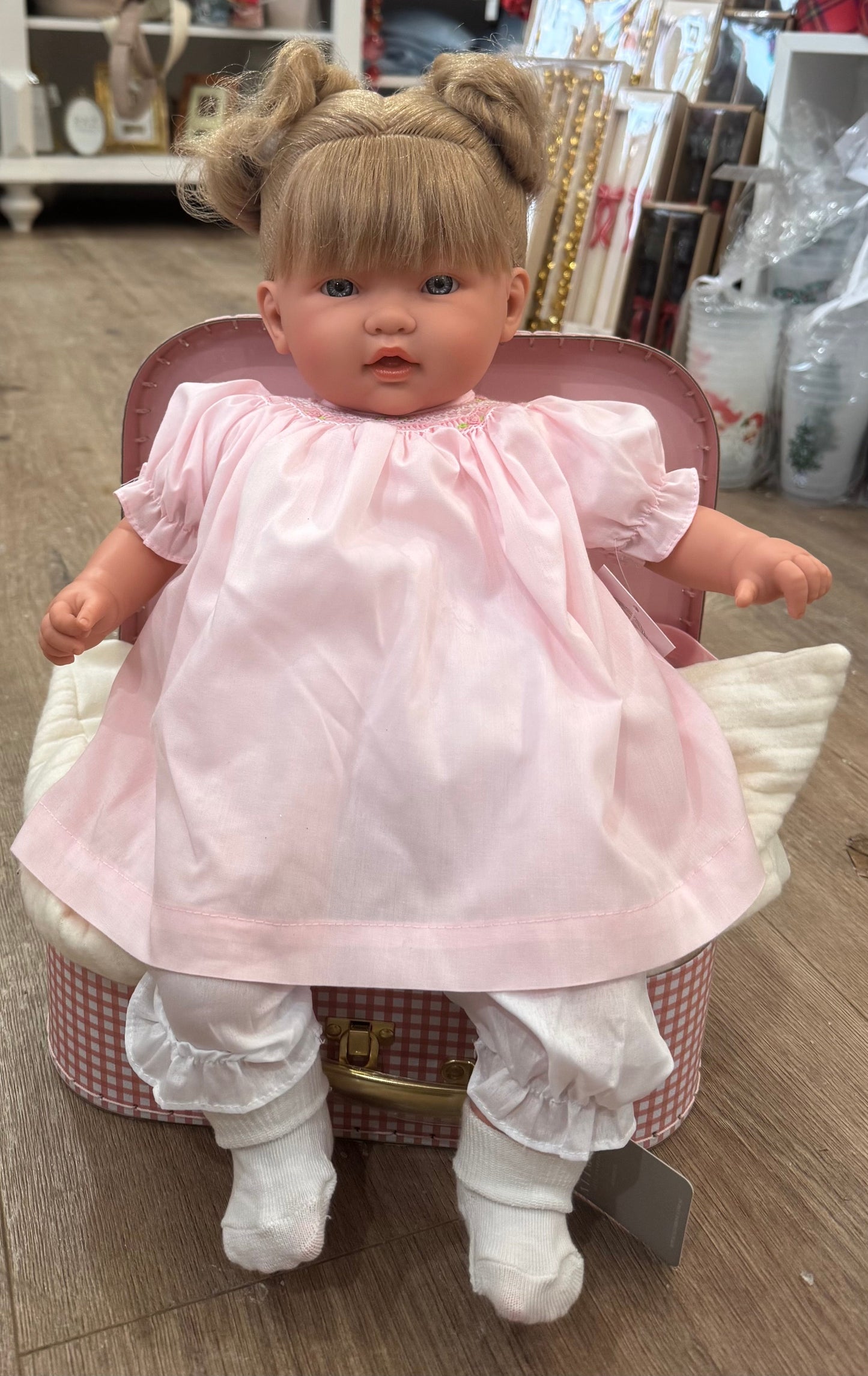 18" Blaire Brown Hair Doll with Pink Smock Dress