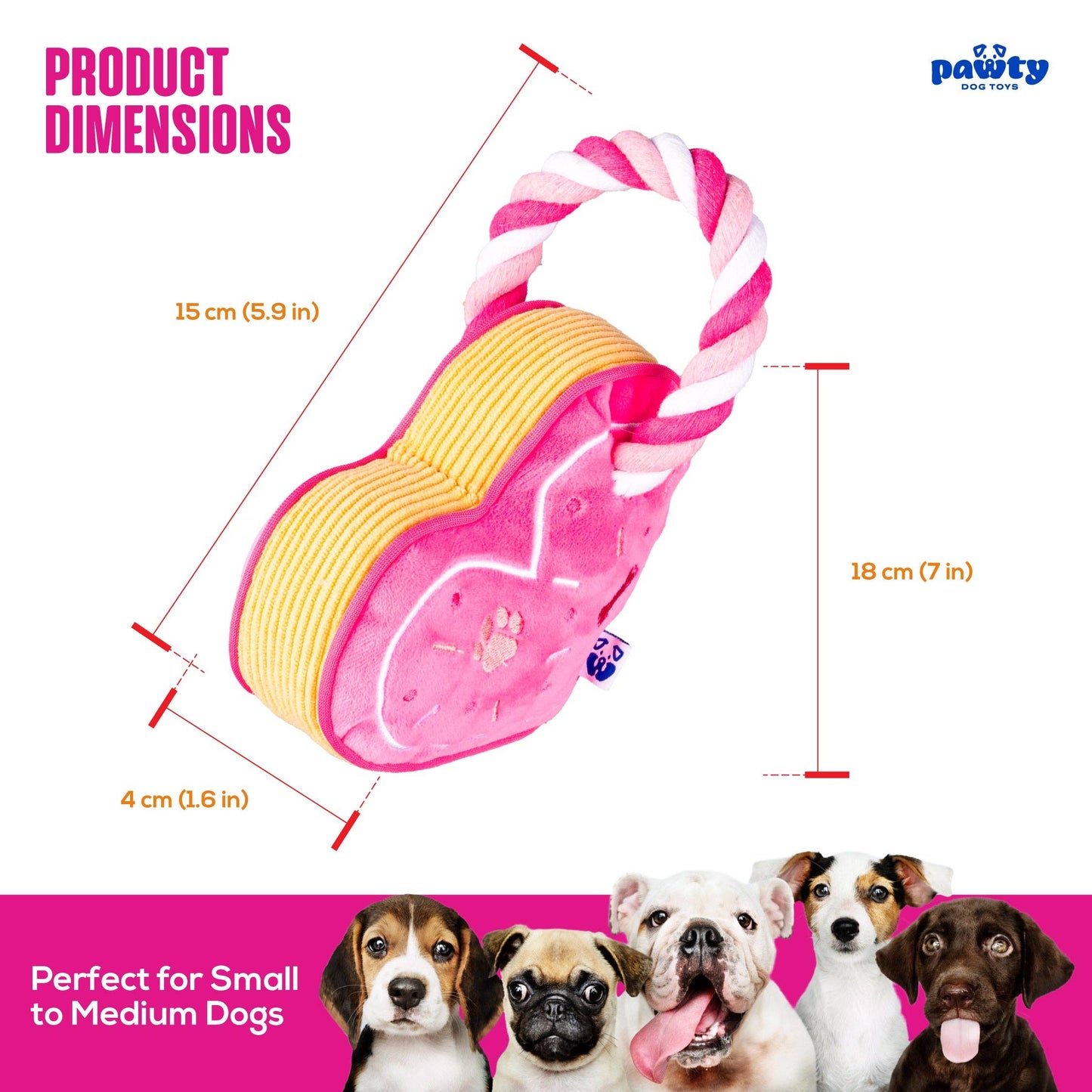 PAWTY Dog Toys - Love Heart w/ Tug Rope