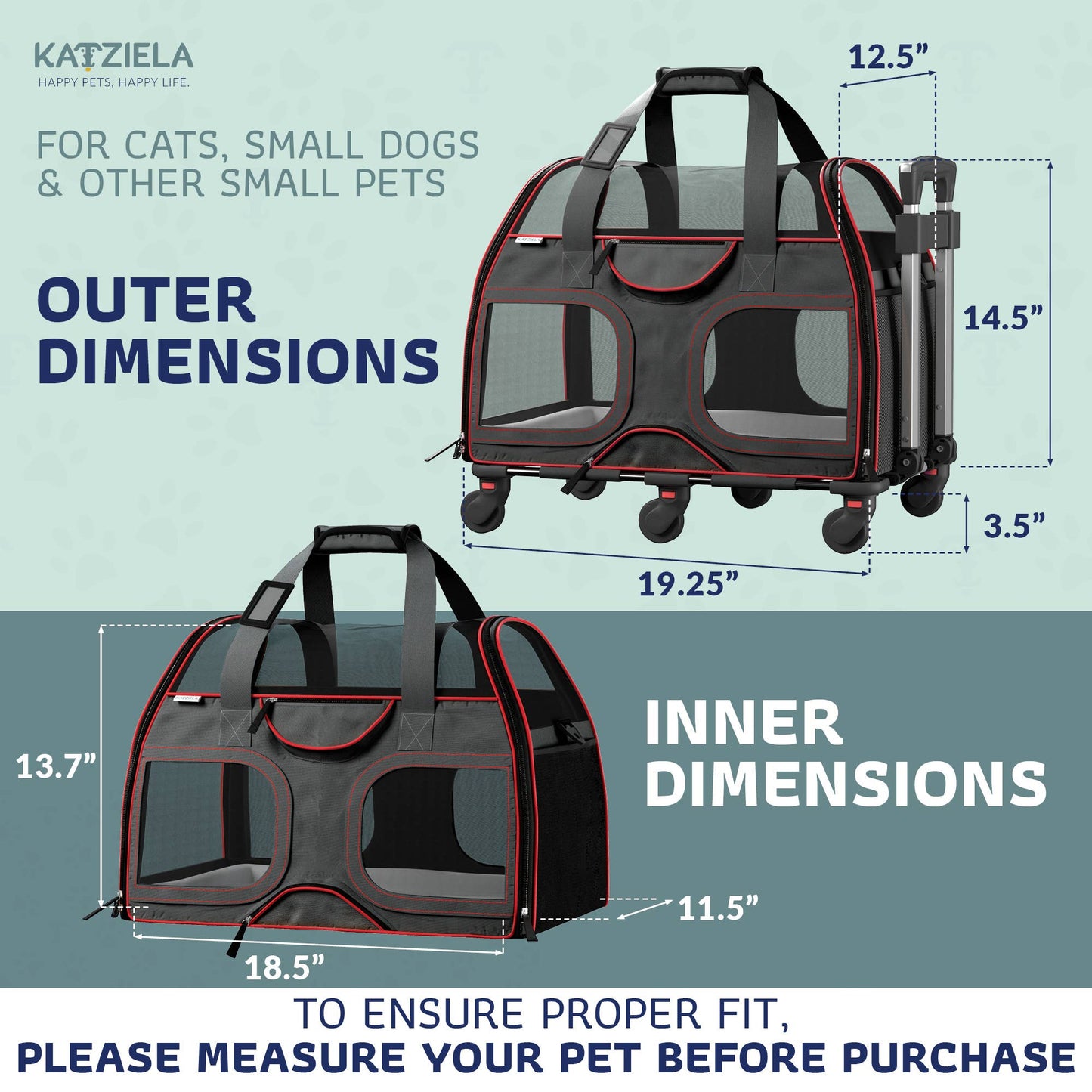 Luxury Rider Pet Carrier with Removable Wheels
