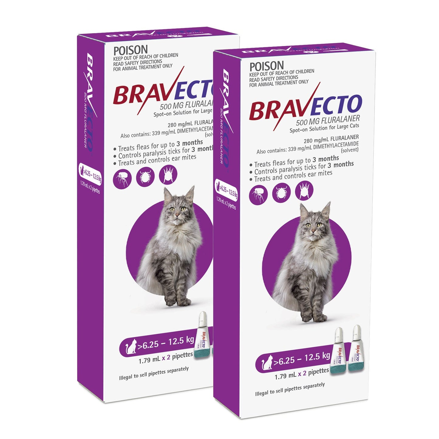 Bravecto - Spot On For Large Cats (6.25 - 12.5 kg) Purple