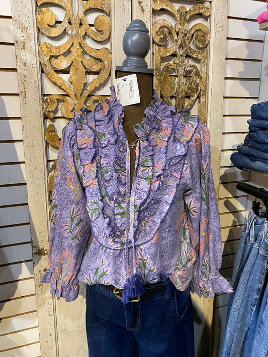 Block print and sparkle top