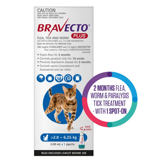Bravecto - Plus for Medium Cats 2.8 – 6.25 kg (Blue)