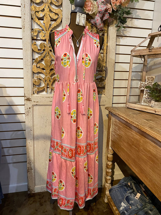 Boho Embroidered Sleevless Maxi Dress