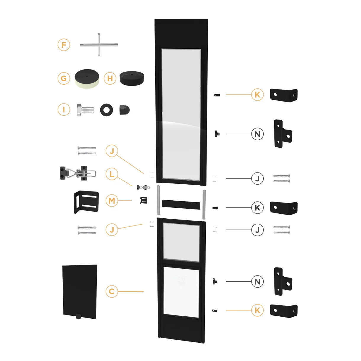 Hakuna Pets - Glass Patio Pet Door - Parts Pack