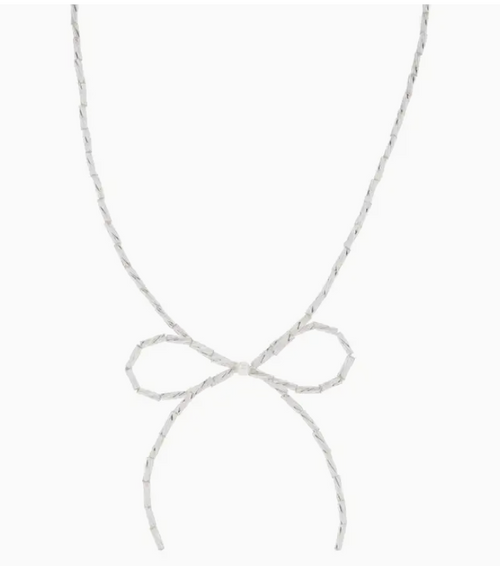 15" Silver Beaded Strand with Bow and Pearl Accent Necklace