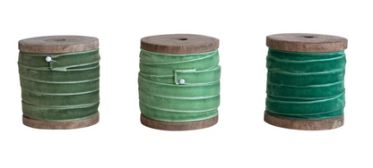 10 Yard Velvet Ribbon on Wood Spool - Green