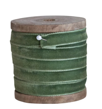 10 Yard Velvet Ribbon on Wood Spool - Green