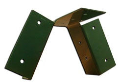 Powder-coated green heavy-duty steel A-Frame bracket for swing beam support with slots for 4x4 legs and 4x6 top beam