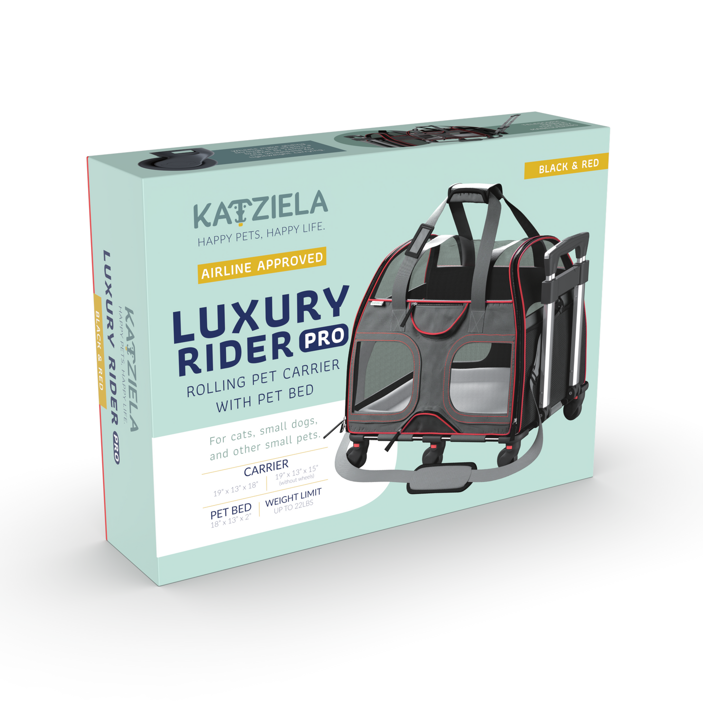 Katziela - Luxury Rider Pet Carrier with Removable Wheels - 4 Colors