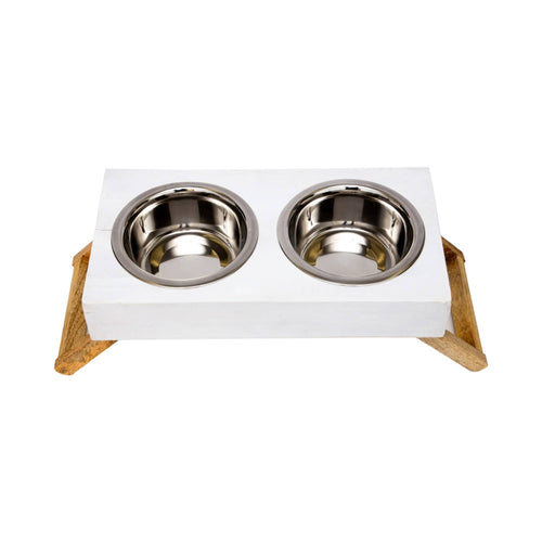 Jojo Modern Pets - Eco-Friendly Elevated Dog Wood Feeder in Distressed White