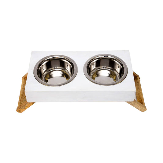 Jojo Modern Pets - Eco-Friendly Elevated Dog Wood Feeder in Distressed White
