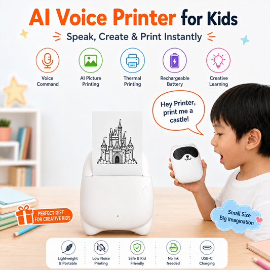 AI Voice Printer for Kids – Inkless Creative Gift Printer for Eid, Birthdays & Learning