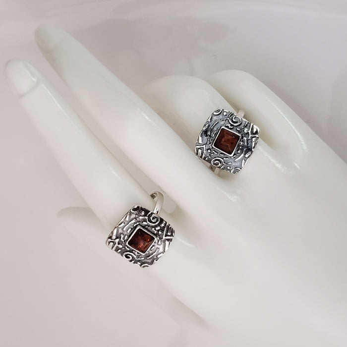 real amber silver square ring