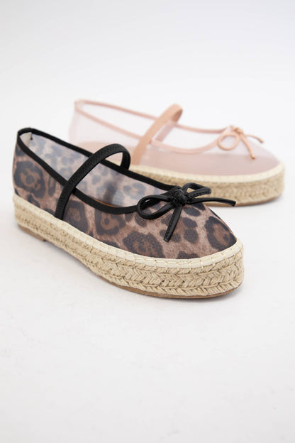 BIJOU MESH UPPER ESPADRILLE PLATFORM SLIP ON : LEOPARD