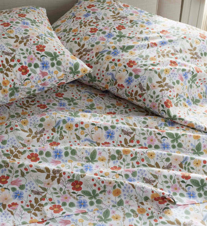 Percale Flat Sheet - Strawberry Fields White