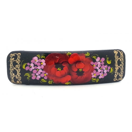 Black Rectangular Hair Clip barrette with Flowers