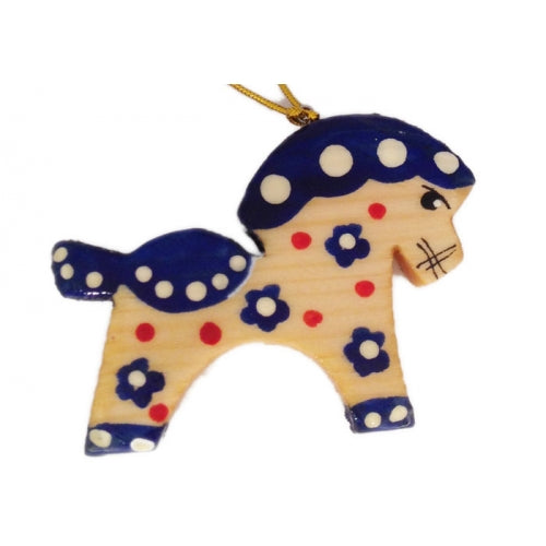 Blue Horse Wooden Christmas Ornament